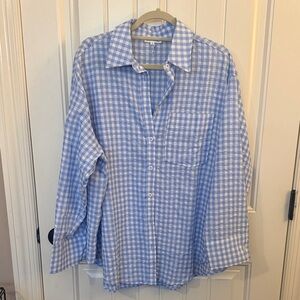 Women's Blue Checkered Button Down Shirt